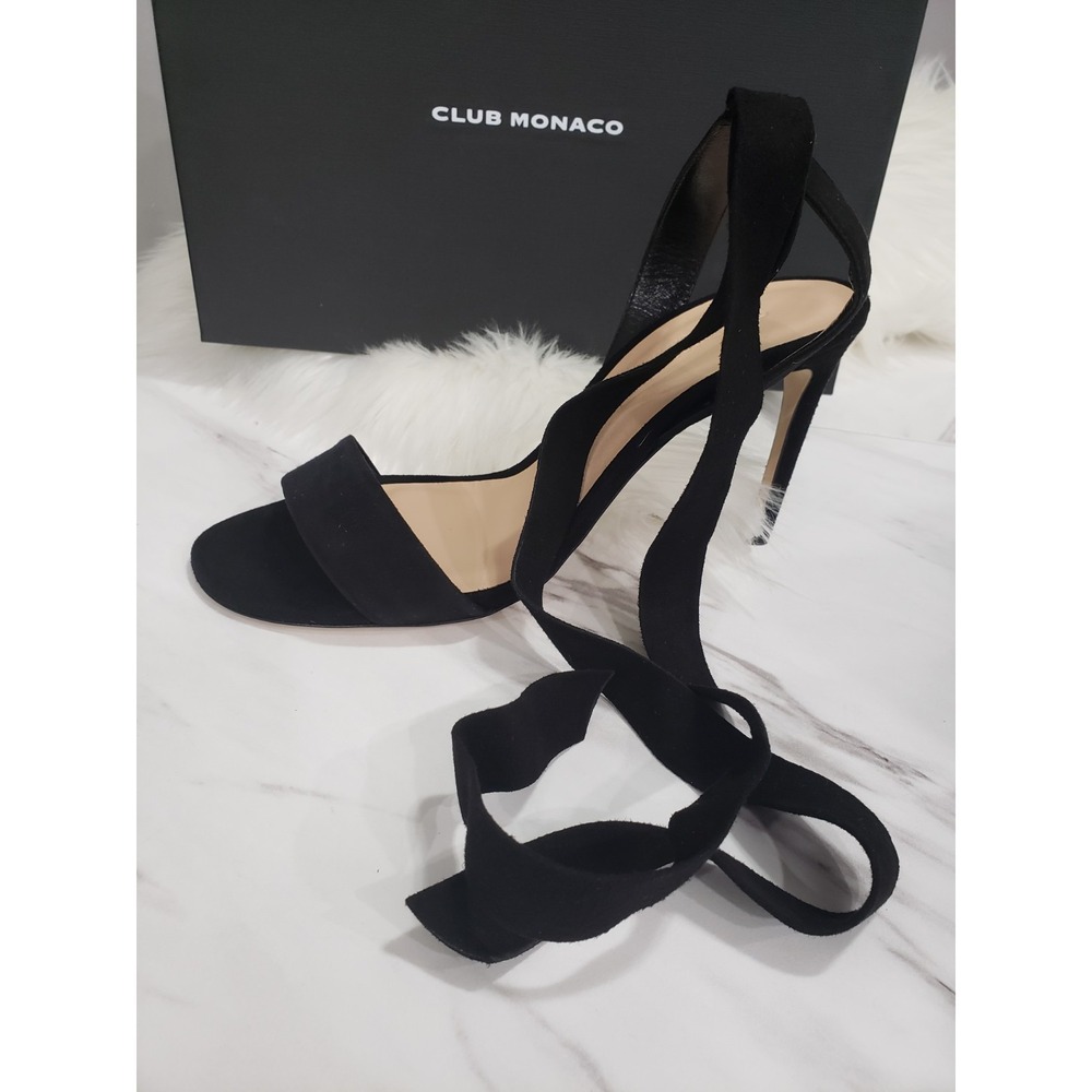 NEW $279 Club Monaco Suede Corla Ankle Tie Sandal Heel Glam Boho Whimsical goth